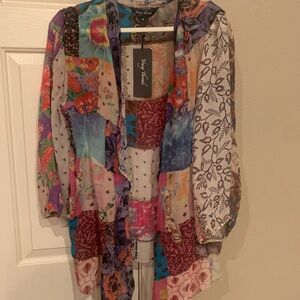 Patchwork Sheer Open Kimono - Multicolor